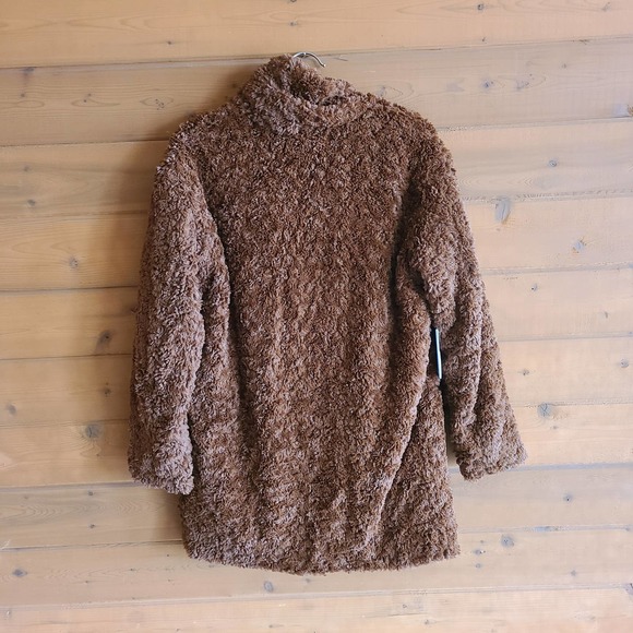 Aritzia Wilfred Free Plush Jacket Teddy Brown Faux Fur Medium Coat Button - Picture 2 of 4